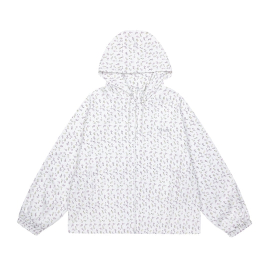 Damen leichte Kapuzenjacke mit floralem Allover‑Print und elastischen Bündchen Nord Taschen