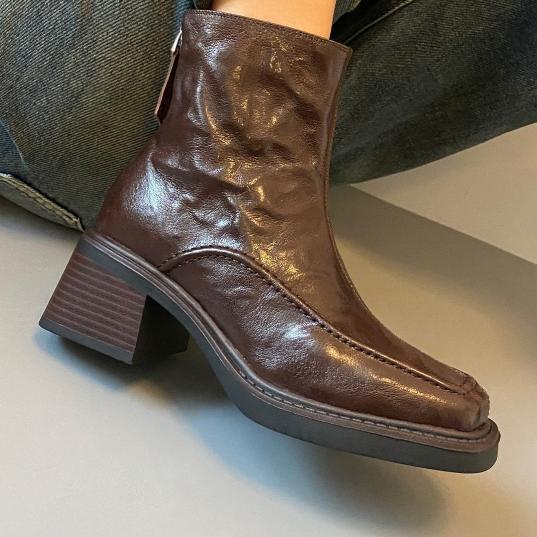 Damen Ankle-Boots im Mokassin‑Moccasin‑Look mit mittlerem Blockabsatz und Rückreißverschluss Nord Taschen