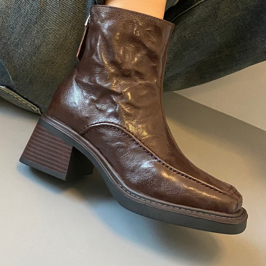 Damen Ankle-Boots im Mokassin‑Moccasin‑Look mit mittlerem Blockabsatz und Rückreißverschluss Nord Taschen