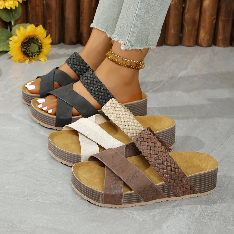 Damen Bequeme Zehentrenner-Sandalen mit geflochtenem Riemendesign und rutschfester Sohle