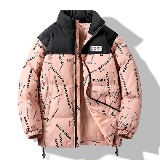Herren Gepolsterte Steppjacke mit grafischem Schrift-Print, Stehkragen und verstellbarem Saum Nord Taschen