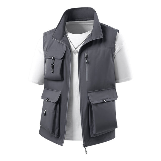Herren Multifunktionale Outdoorweste mit mehreren Cargo-Taschen und Stehkragen Nord Taschen