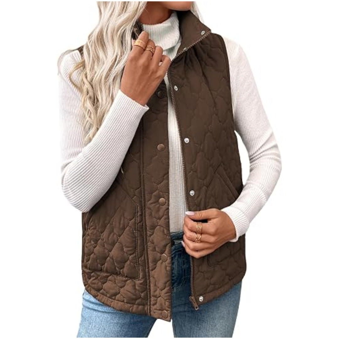 Damen Steppweste mit hohem Stehkragen, Doppelverschluss und geschwungenem Saum Nord Taschen