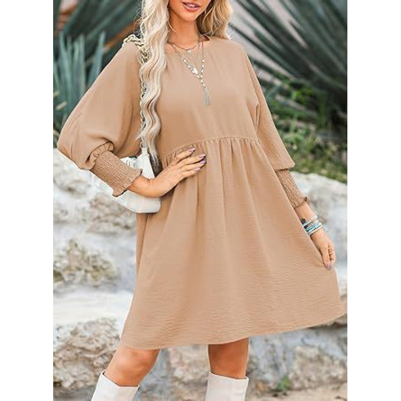 Damen Lockeres Babydoll-Kleid mit Ballonärmeln und geraffter Taille Nord Taschen