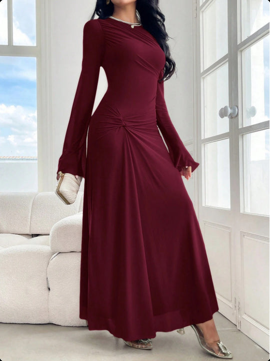 Damen Maxikleid mit geraffter Taillenpartie und Glockenärmeln Nord Taschen