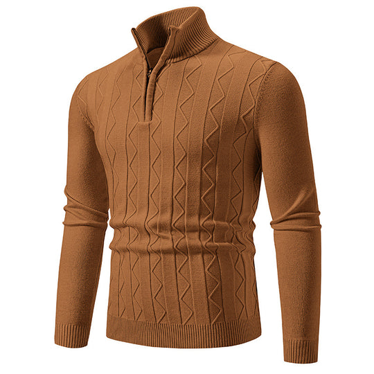 Herren Slim-Fit Halbzip-Strickpullover mit Mockneck, Zopfmuster und gerippten Bündchen Nord Taschen