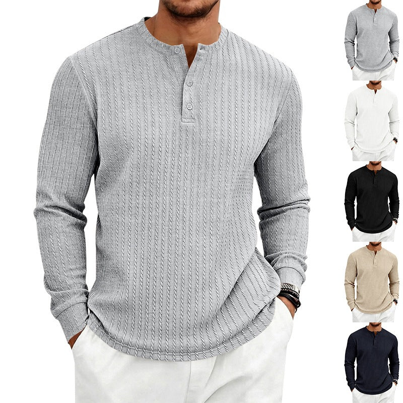 Herren Feinstrukturiertes Henley-Langarmshirt mit Zopfmuster und Knopfleiste Nord Taschen