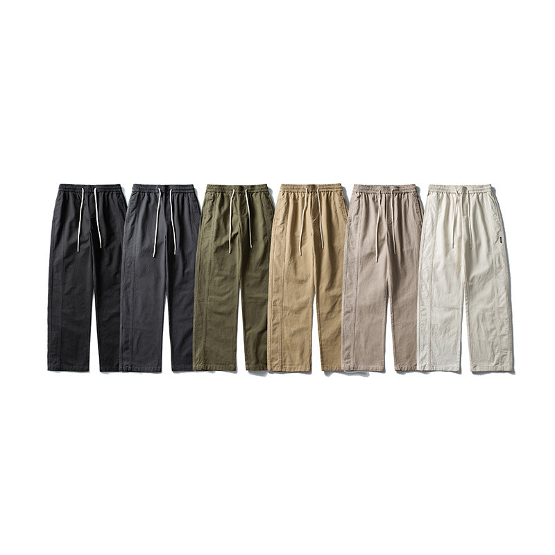 Herren Locker geschnittene Baumwoll-Canvas-Hose mit Tunnelzugbund, geradem Bein und Ziernaht-Details Nord Taschen