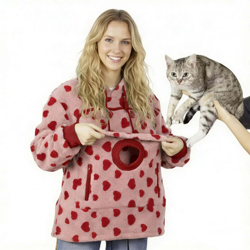 Damen Kapuzenpullover mit integrierter Katzenhöhle und extra weichem Fleece Nord Taschen