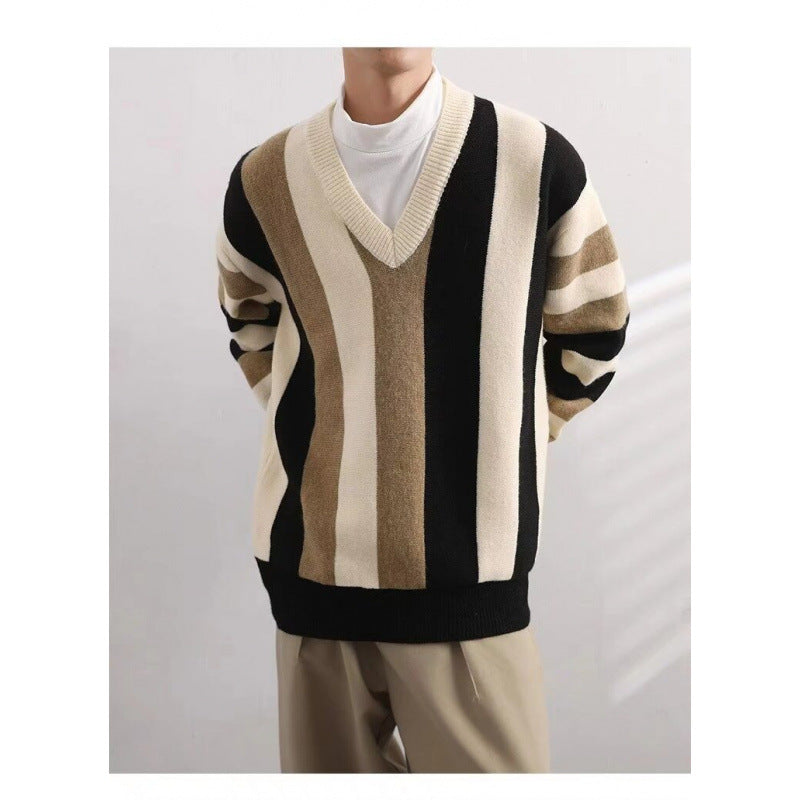 Herren Modischer Grobstrickpullover mit V-Ausschnitt Nord Taschen