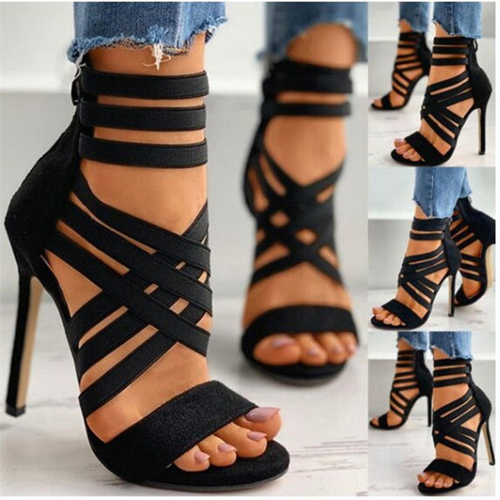 Damen elegante High Heel Sandaletten mit raffinierten Schnürdetails