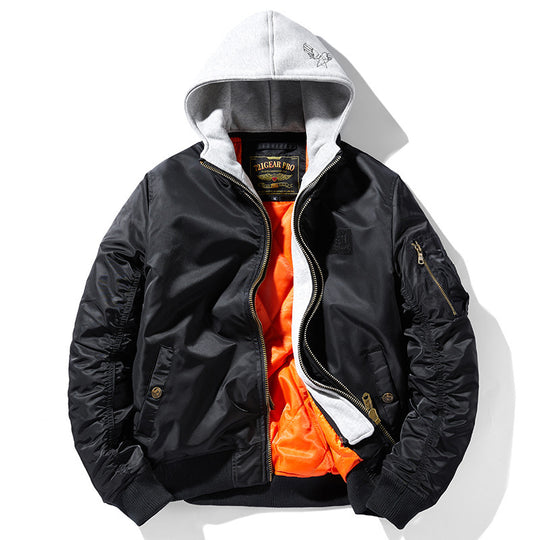 Herren Pilot-Bomberjacke mit abnehmbarem Kapuzen-Doppellayer, wattierter Thermofütterung und Ärmeltasche Nord Taschen