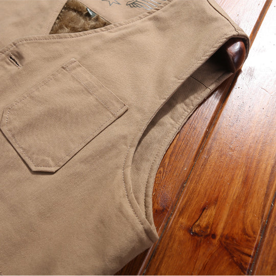 Herren wattierte Canvas-Teddyweste mit Sherpa‑Futter und Mehrfachtaschen Nord Taschen