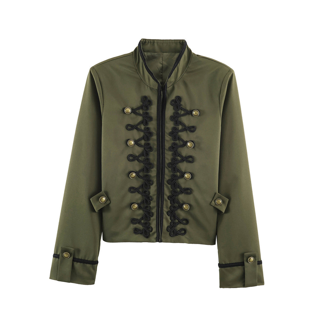 Damen Cropped-Kurzblazer im Kavallerie-Stil mit dekorativen Kordelriemen und Messingbuttons Nord Taschen