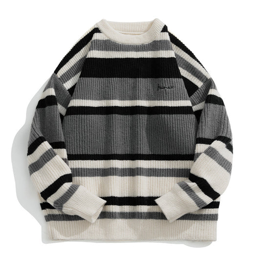 Unisex Oversize-Strickpullover mit Blockstreifen, geripptem Strukturstrick und Rundhalsausschnitt Nord Taschen