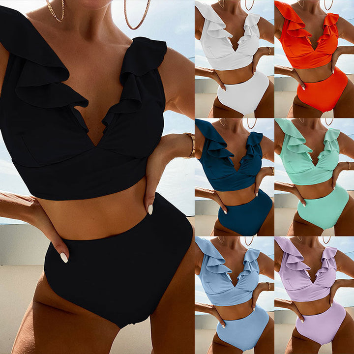 Damen Hoch tailliertes Bikini-Set mit voluminösen Rüschen