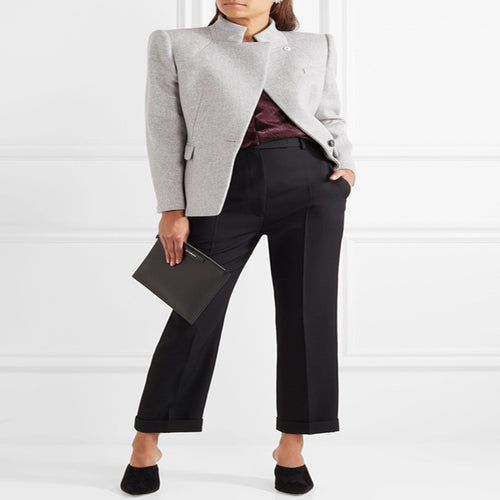 Damen Taillierter Wollmix‑Blazer mit Stehkragen, strukturierter Schulter und Pattentaschen Nord Taschen