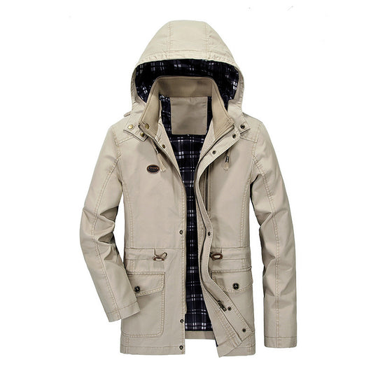 Herren mittellanger Parka mit Kapuze, kariertem Innenfutter und Taillenkordel Nord Taschen