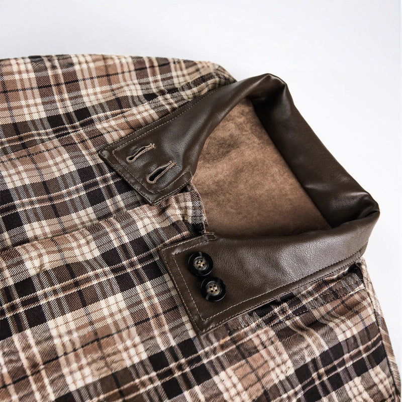 Herren Kurz geschnittener Fieldblouson im Vintage‑Workwear‑Stil mit Lederimitat‑Stehkragen und karierter Innenfütterung Nord Taschen