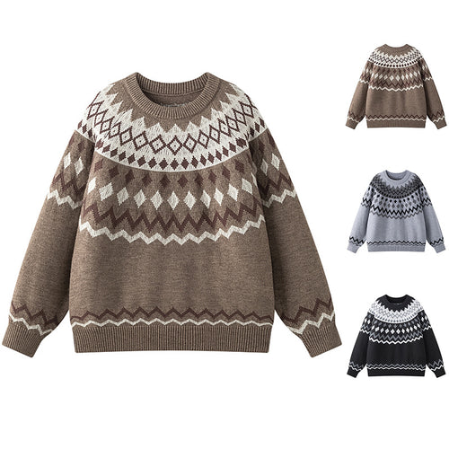 Damen Grobstrickpullover mit geometrischem Muster Nord Taschen