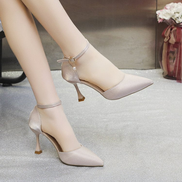 Damen elegante Spitzen Hochhackige Schuhe mit zierlichen Riemen