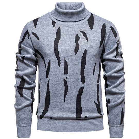Herren Strukturierter Rollkragenpullover mit abstraktem Jacquardmuster und gerippten Abschlüssen Nord Taschen