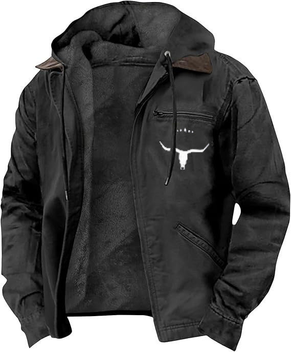 Herren Gefütterte Kapuzen-Lederjacke mit Teddyfutter und Brustreißverschlusstasche Nord Taschen