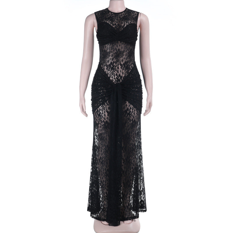 Damen verführerisches Spitzenkleid mit figurbetontem Schnitt und transparenten Einsätzen