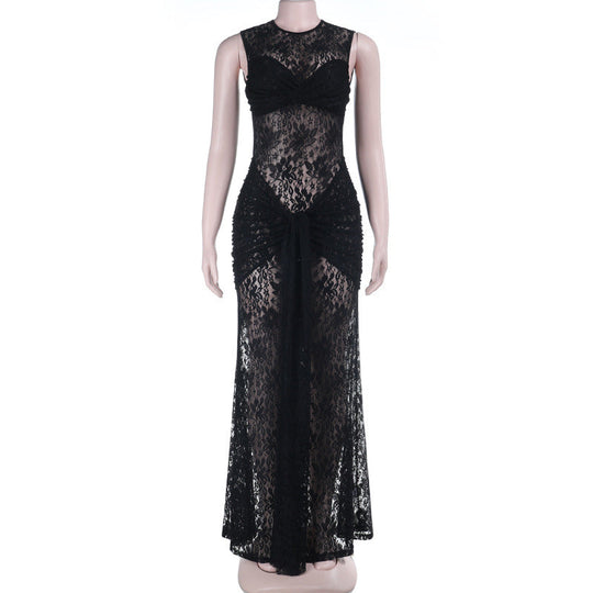 Damen verführerisches Spitzenkleid mit figurbetontem Schnitt und transparenten Einsätzen