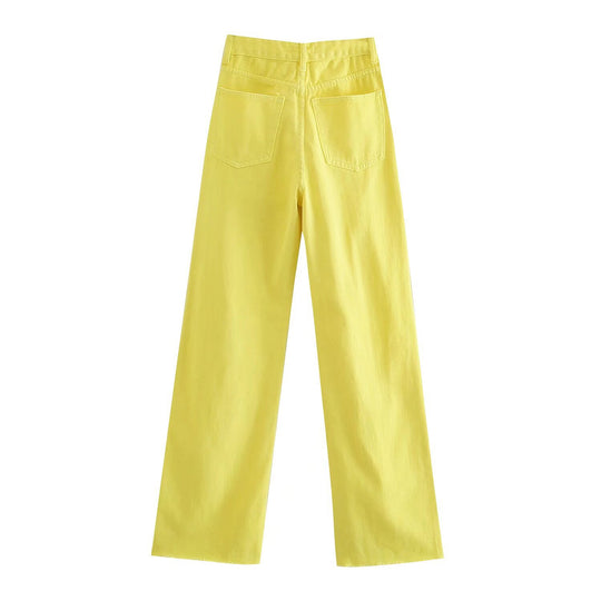 Damen Hochtaillierte weit geschnittene Jeans mit weitem Bein, hoher Taille und rohem Saum Nord Taschen