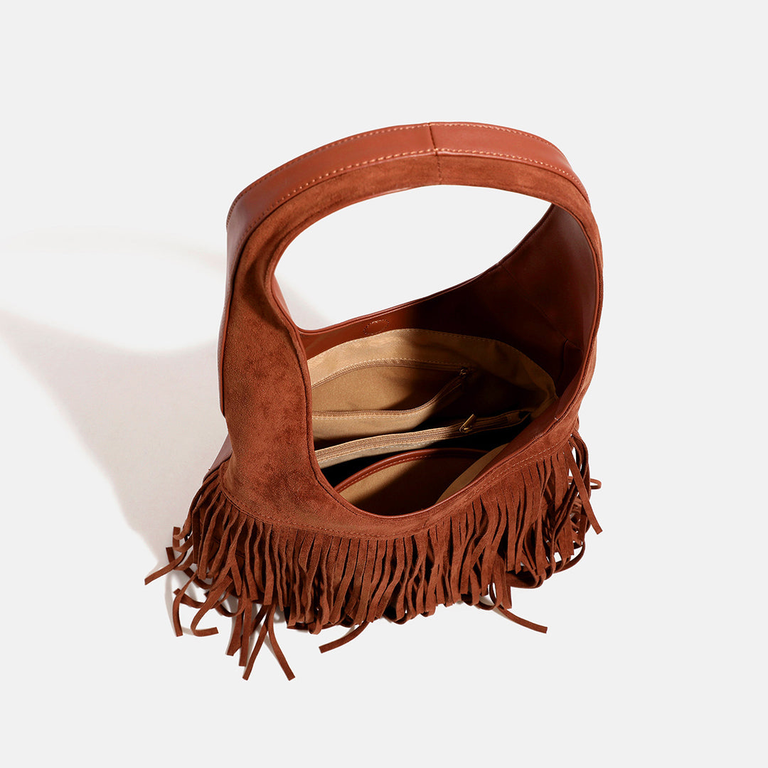 Damen Hobo-Handtasche mit fransigem Design und weichem Obermaterial Nord Taschen