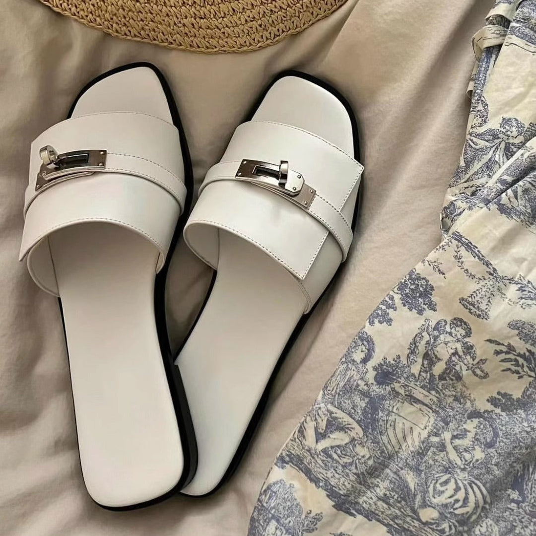 Damen Elegante Pantoletten mit dekorativen Riemen und komfortablem Fußbett