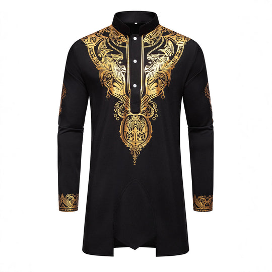 Herren Ornamentales Tunika-Set mit Stehkragen, Halbknopfleiste und goldverziertem Print Nord Taschen