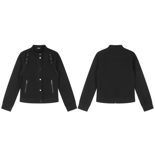 Damen Kurze Utility-Jacke mit Stehkragen, verstellbaren Schulterriemen und Druckknopfverschluss Nord Taschen