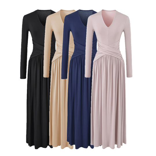 Damen V-Ausschnitt Maxi-Wickelkleid aus Jersey mit geraffter Taillenpartie Nord Taschen