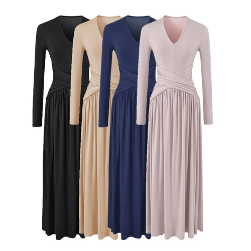 Damen V-Ausschnitt Maxi-Wickelkleid aus Jersey mit geraffter Taillenpartie Nord Taschen