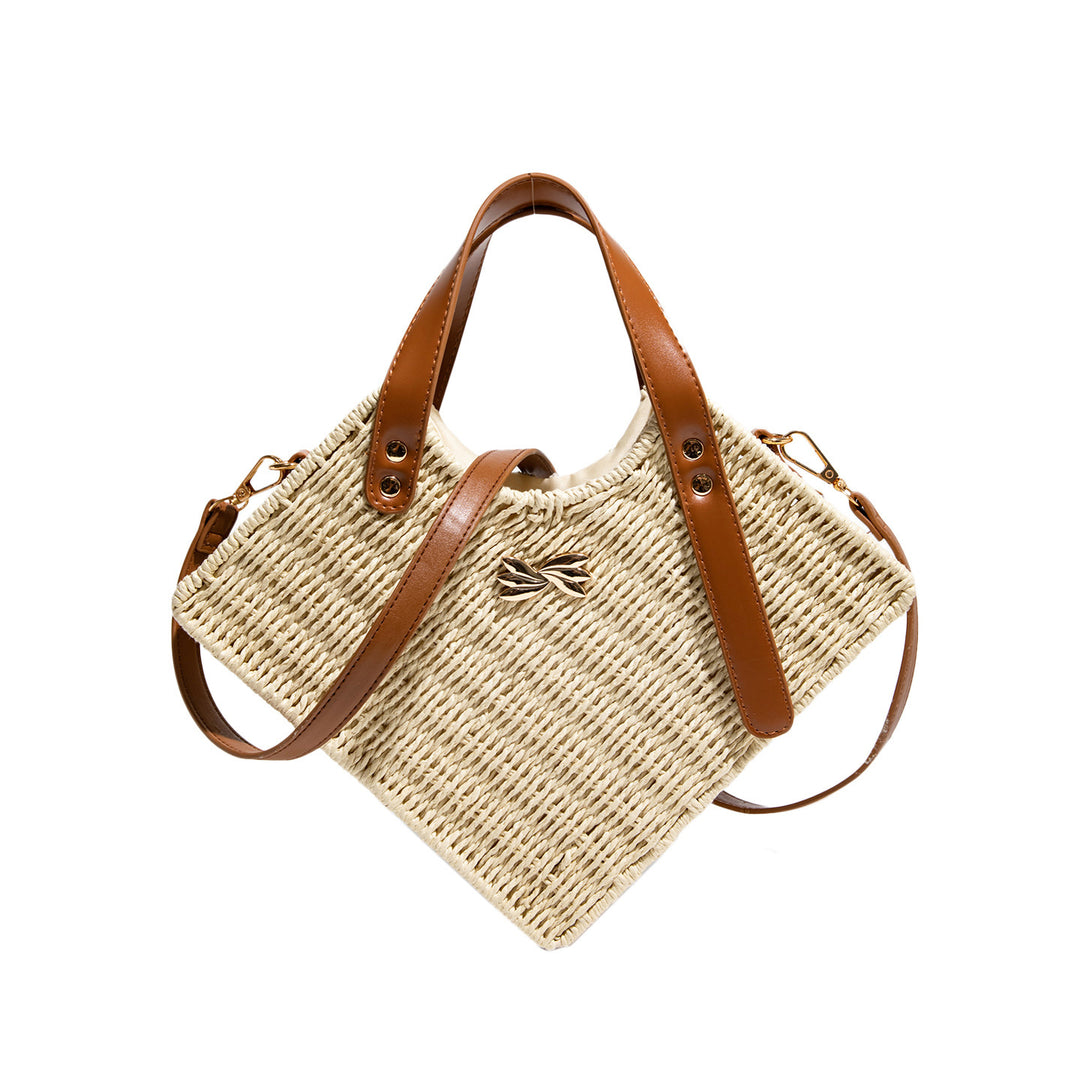 Damen Strohtasche mit eleganten Lederakzenten Nord Taschen