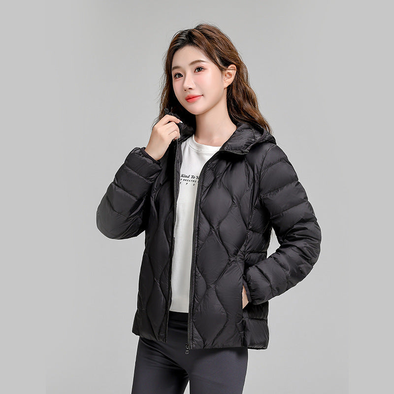 Damen gesteppte Thermo-Kapuzenjacke mit diamantförmiger Steppung Nord Taschen