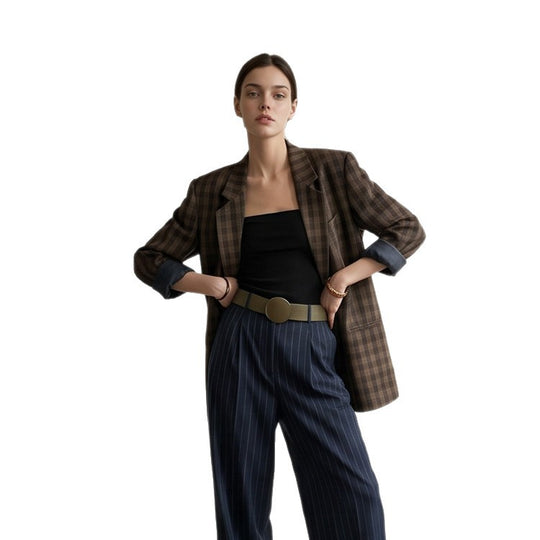 Damen Oversize-Karoblazer mit kastiger Silhouette und überschnittenen Schultern Nord Taschen