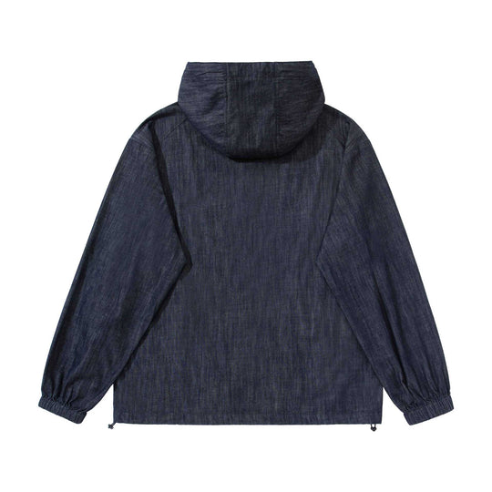 Herren leichter Denim-Anorak mit Kapuze und halber Knopfleiste Nord Taschen