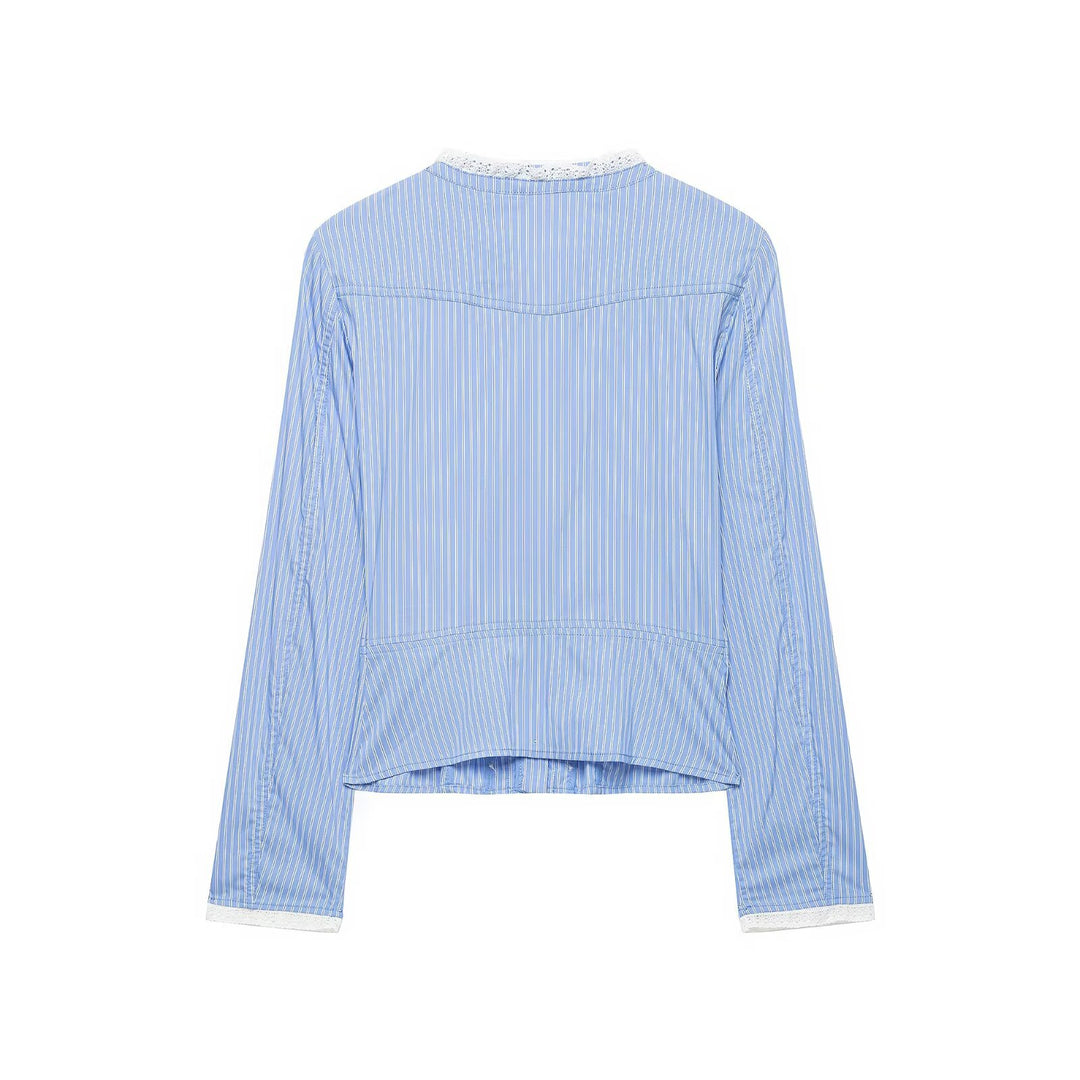 Damen Leichte Cropped Blusenjacke im Pyjama‑inspirierten Stil mit Spitzenbesatz Nord Taschen