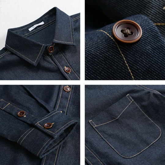 Herren Denim-Overshirt mit aufgesetzter Brusttasche und Kontrastnähten Nord Taschen