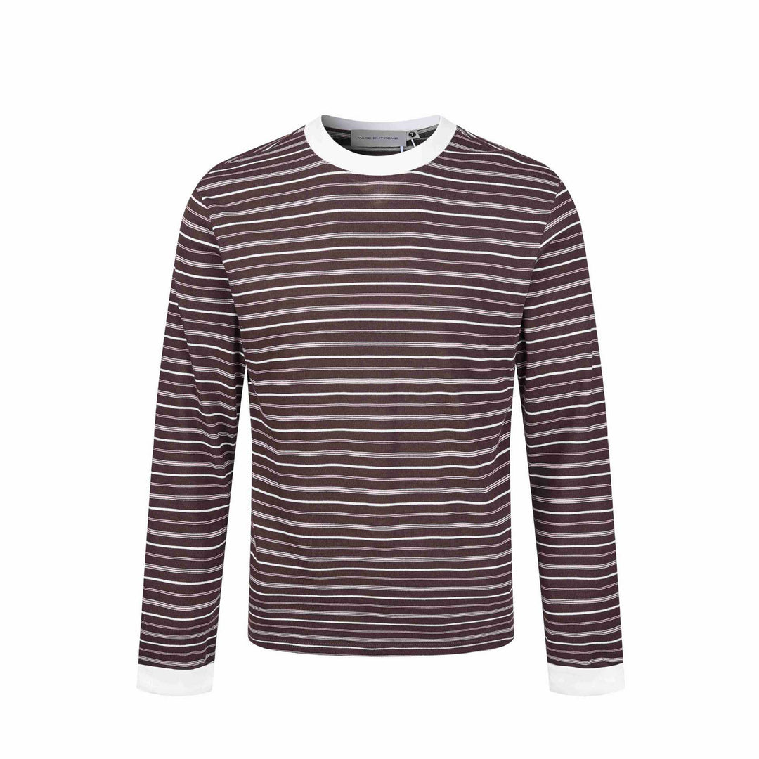 Herren Gestreiftes Langarmshirt aus Baumwollmix mit geripptem Rundhals Nord Taschen