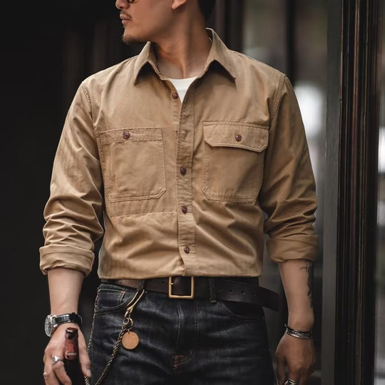 Herren Baumwoll‑Twill‑Worker‑Hemd mit Pattentaschen und kastiger Passform Nord Taschen