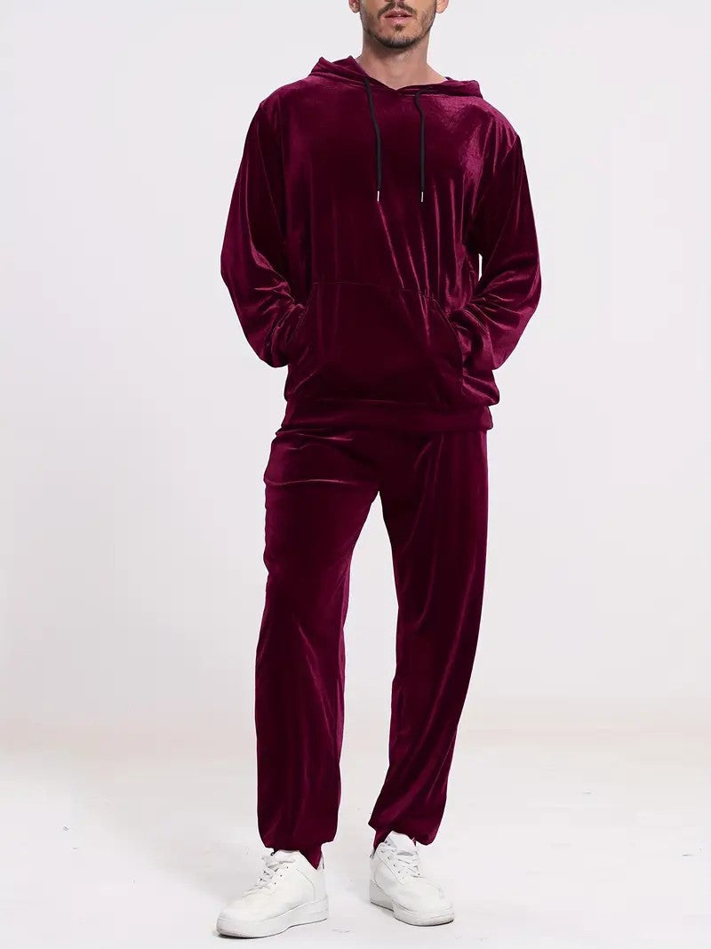 Herren Samt-Trainingsanzug mit Kapuzenpullover und gerader Jogginghose Nord Taschen
