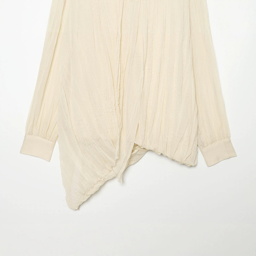 Damen Leichte Bluse in Knitteroptik mit Schluppe und gedrehtem Saum Nord Taschen
