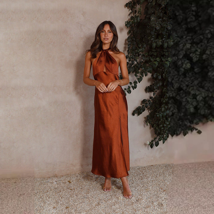 Damen Elegantes Wickelmaxikleid im Halterneck-Stil mit seitlichem Schlitz und Taillengürtel - Vittorelli