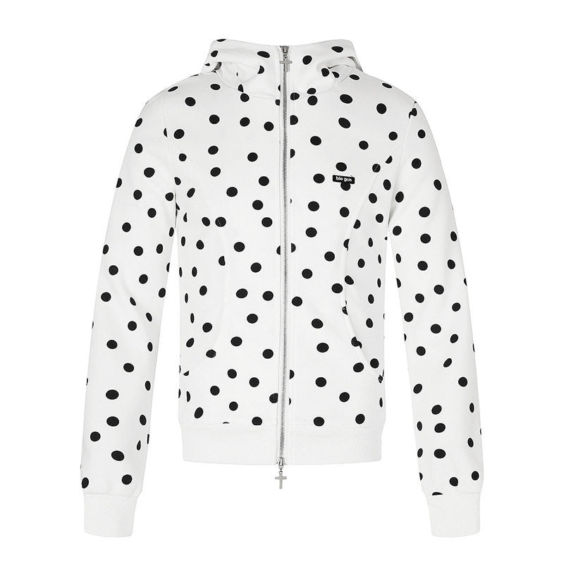 Damen Figurnahe Kapuzen‑Sweatjacke mit Punktmuster, Metall-Frontreißverschluss und Kängurutaschen Nord Taschen