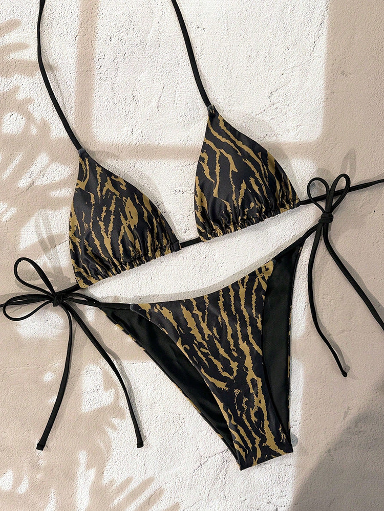 Damen Triangel-Bikini-Set mit verstellbaren BindNord Taschenändern und animalischem Design