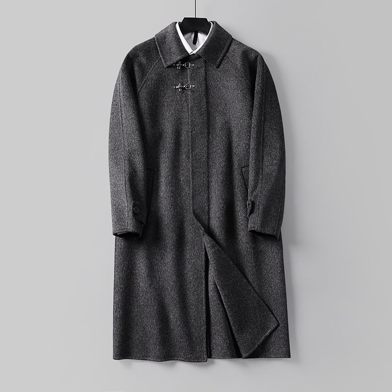 Herren Gerader Wollmix-Longcoat mit verdeckter Front und dekorativen Knebelverschlüssen Nord Taschen